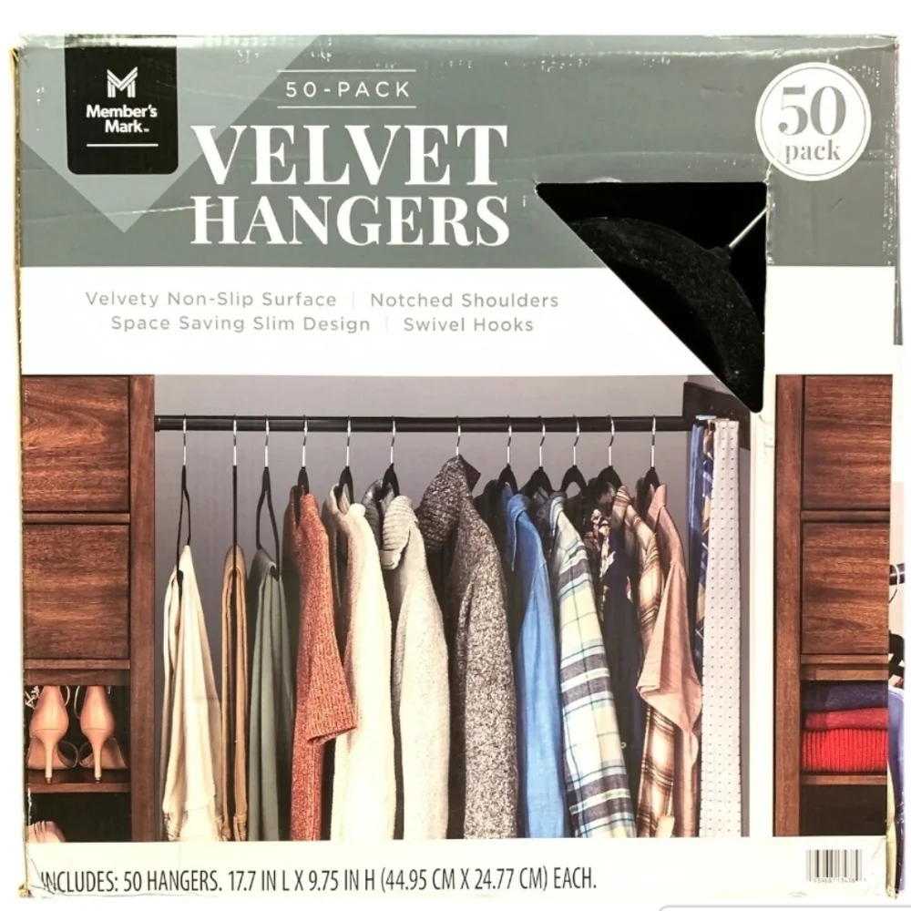 Member's Mark Elite Quality Velvet Coated Non-Slip Clothing Hangers 50Pk